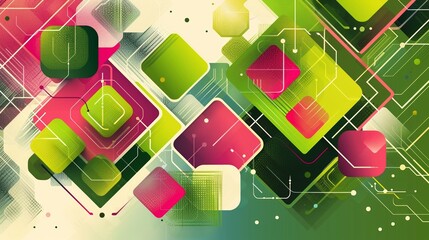 Poster - An abstract geometric background pattern with pink, green, and white colors and square shapes. 