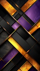 Wall Mural - An abstract pattern of geometric shapes with squares and lines in purple, gold and black colors. 