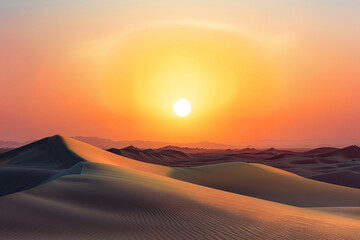 Wall Mural - A serene desert landscape with a setting sun, representing a contemplative state of mind.