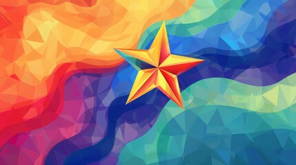 Wall Mural - A vibrant geometric abstract background with a colorful star in the center, featuring a spectrum of colors and dynamic shapes.