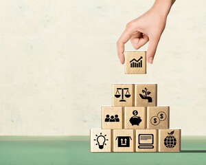 Sticker - Business development, hands hold wooden cubes