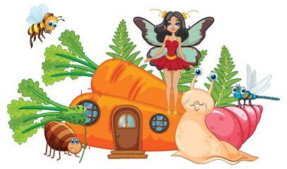 Poster - Fairy with insects around vegetable house