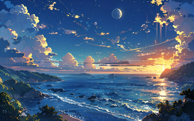 Wall Mural - landscape with moon