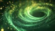 © Ziyan Yang - Green shiny sparks of spiral wave. Curved bright speed line swirls. Shiny wavy path. Rotating dynamic neon circle. Magic golden swirl with highlights. Glowing swirl bokeh effect.