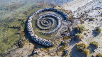 Wall Mural - Spiral Jetty Nature Art Sculpture Utah captured from above