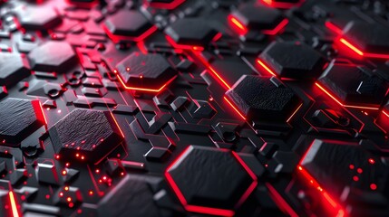 futuristic black background with red light technology
