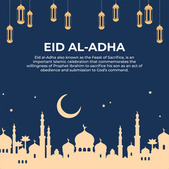 PrintaEid Al Adha Banner Design Vector Illustration. Islamic and Arabic Background for Muslim Community Festival. Moslem Holiday. 3D Modern Islamic suitable for Ramadan, Raya Hari, Eid al Adha and Maw