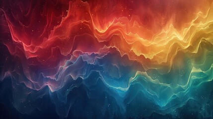 A grainy gradient backdrop in dark shades of red, blue, and green, with abstract wave patterns and glowing color effects.