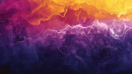 Wall Mural - A grainy gradient backdrop with transitions from bright yellow to deep purple, featuring glowing color waves on a dark texture. 