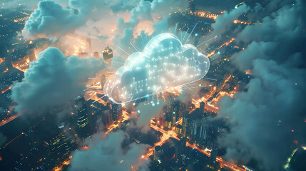 modern industrial area aerial view and cloud computing concept. Communication network
