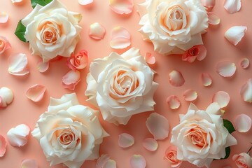 Poster - White roses on pink background