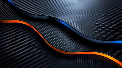 Wall Mural - a carbon fiber background with one orange and one blue line 