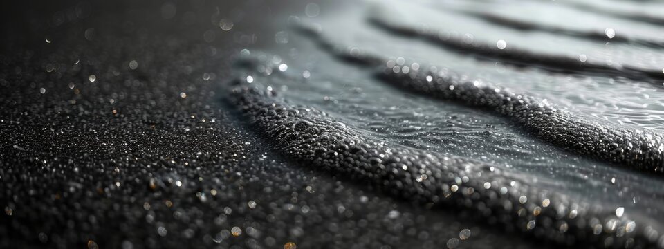 The black sand surface has a beautiful wave-like pattern.