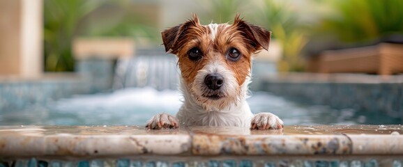 Wall Mural - A Cropped Shot Of An Adorable Young Jack Russell Sitting In The Bathroom At Home, Curious And Playful, HD
