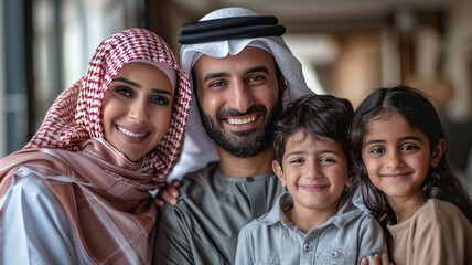 Wall Mural - happy Arab family having dinner.generative ai