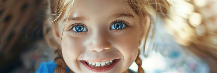 portrait of cute little girl with beautiful smile, generative ai