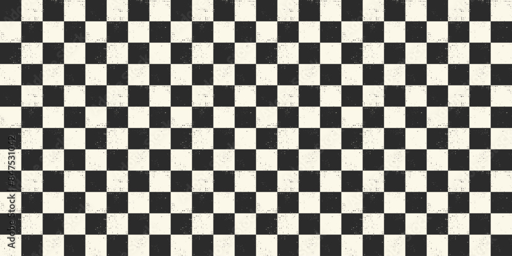 Distressed Checkered Pattern seamless background. Black and white ...