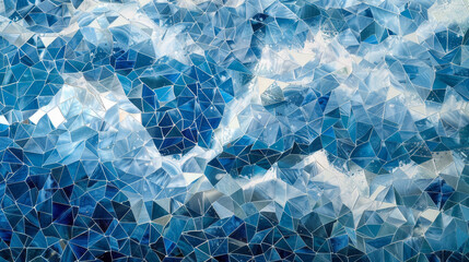 Wall Mural - A blue and white abstract painting of a wave