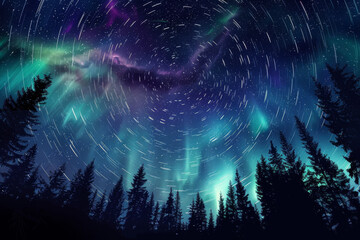 Wall Mural - A beautiful night sky filled with stars and a glowing aurora
