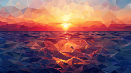A colorful abstract painting of a sunset over the ocean