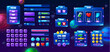 © Buch&Bee - Galaxy space game interface, button and panel, loading bars asset. Vector menu, play, shop, options and exit buttons, progress bars, stars, hearts, coins. Ui elements on starry background with planets