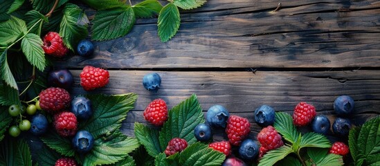 Wall Mural - Fresh Organic Berries on Wooden Background: Capturing the Essence of Summer Agriculture and Gardening
