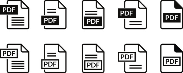 Poster - pdf file format symbols, pdf document text, web format information, images, vector images, pdf file icon set vector illustration.