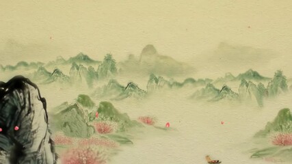 mysterious landscape china's traditional oriental digital art animation, chinese retro painting ink 