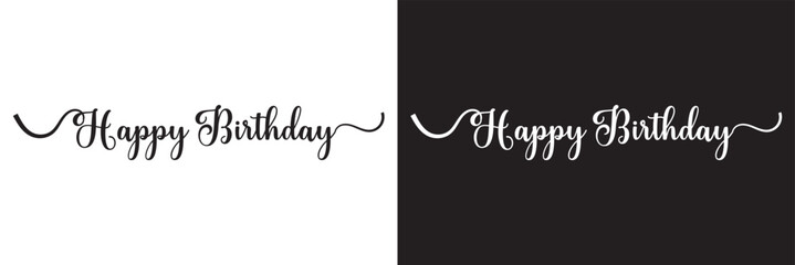 Canvas Print - Happy Birthday handwritten lettering. Continuous line drawing text design. isolated on white and black background. Vector illustration. EPS 10
