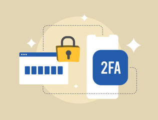 Wall Mural - 2fa two-factor authentication with secure login and verification code on mobile phone. multi-factor 