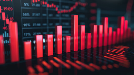 Wall Mural - Bar charts with red color going up and down for negative bear stock market or decreasing banking charts