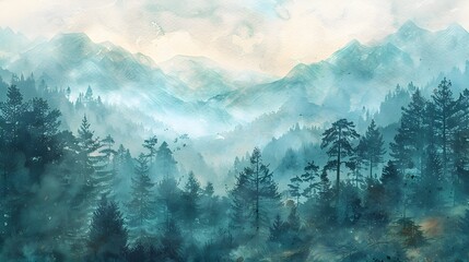 Wall Mural - Misty Woodland Wonderland Serene Forest Landscape at Dawn