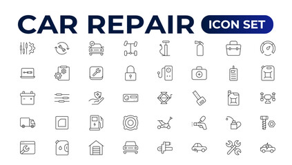 Car service & garage line icons set. repair, car detail. Car service icon set on white background. Auto service, car repair icon set. Car service and garage illustration icon set.