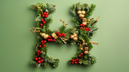 Wall Mural - Christmas alphabet letters H on green background