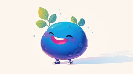 Sticker - A cute blueberry character donning sneakers and a cheerful smile stands out in a cartoon style against a white backdrop