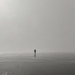 Poster - Solitary Figure in Foggy Landscape.