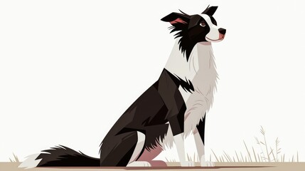 Wall Mural - A clever and delightful black and white dog sitting down captured in a charming outlined style in this isolated master 2d illustration