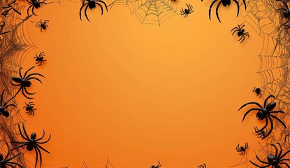 Wall Mural - halloween background with spider web and cobwebs on orange  with background design