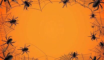 Wall Mural - halloween background with spider web and cobwebs on orange  with background design