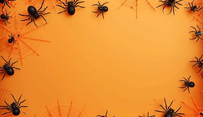 Wall Mural - halloween background with spider web and cobwebs on orange  with background design