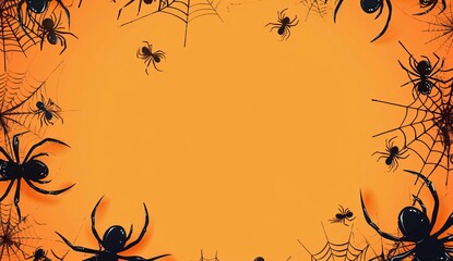 Wall Mural - spiders and cobwebs on orange  with
Halloween background design