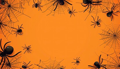 Wall Mural - spiders and cobwebs on orange  with
Halloween background design