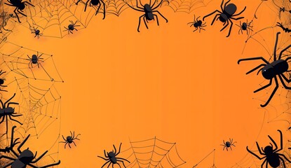Wall Mural - halloween background with spider web and cobwebs on orange  with background design