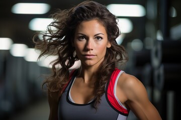 Wall Mural - A woman with long hair poses for a picture in a gym