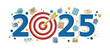 © Deemerwha - 2025 new year goal plan action with target icons, Business plan, financial plan and strategies. Annual plan and development for achieving goal, achievement and success in 2024. Vector illustrator set.