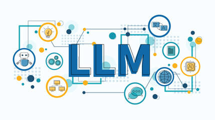 The concept of LLM, AI Large Language Model with icons concept. AI deep learning to use for work support. language model  general purpose language generation capability. Vector illustrator template.