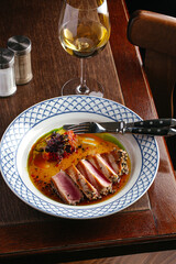 Canvas Print - grilled fresh tuna with sauce on a plate