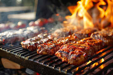 Wall Mural - Grilled meat. Picnic background.