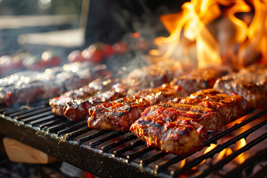 Grilled meat. Picnic background.