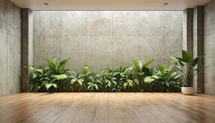 Poster - Wood with plant interior mockup with blank wall